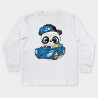 Cute Panda driving a car Kids Long Sleeve T-Shirt